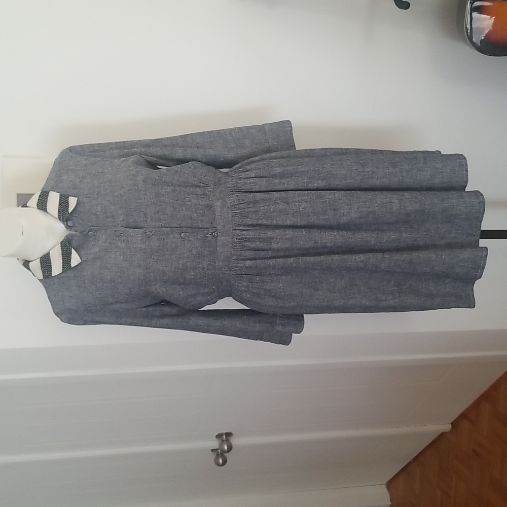 EVE GRAVEL Button Down Long Sleeves Cotton Linen Blend Dress